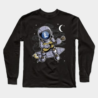 Astronaut Guitar Litecoin LTC Coin To The Moon Crypto Token Cryptocurrency Blockchain Wallet Birthday Gift For Men Women Kids Long Sleeve T-Shirt